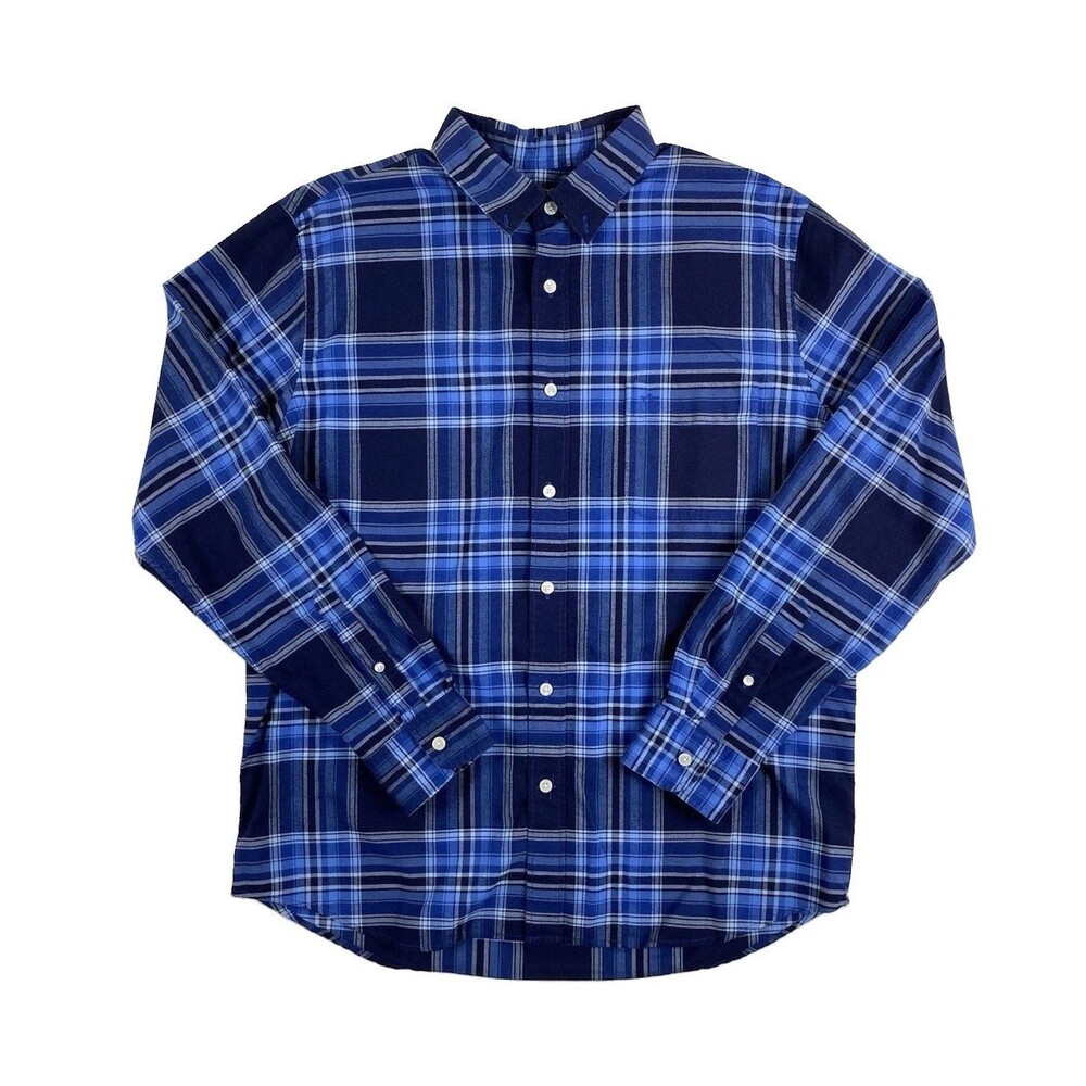 Dockers Men's Large Regular Blue Plaid Long Sleeve Button-Up Streetwear